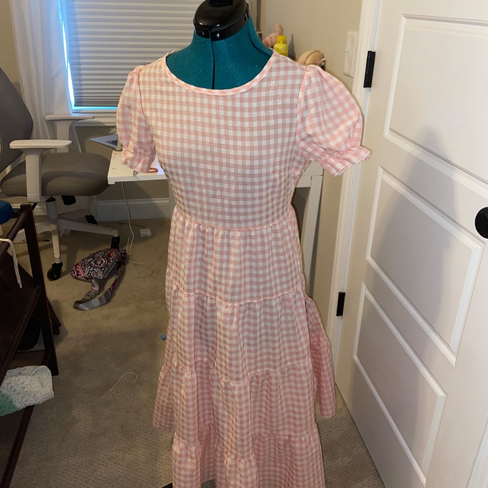 Maxi skirt Gingham pink dress